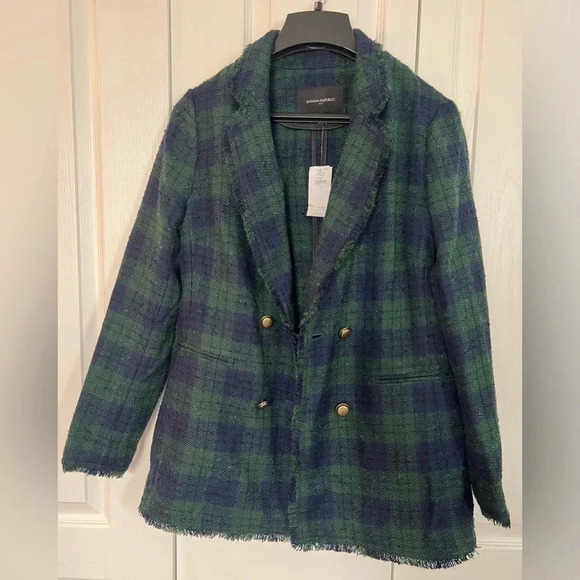 NWT Banana Republic small green academia tartan plaid blazer - Picture 4 of 7